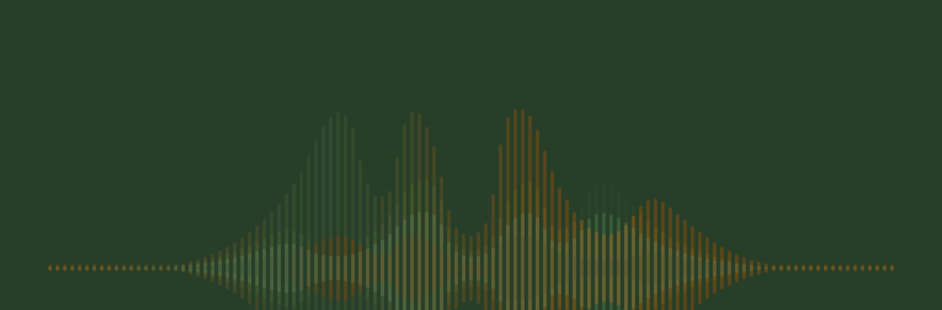 A stylized audio waveform with peaks and valleys on a dark green background, the pattern appears abstract, without any identifiable landmarks or text.